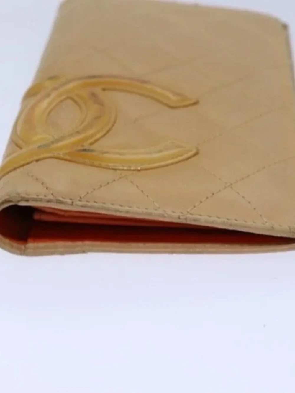 CHANEL Cambon Line Matelasse Long Wallet Leather Beige CC Auth bs16763